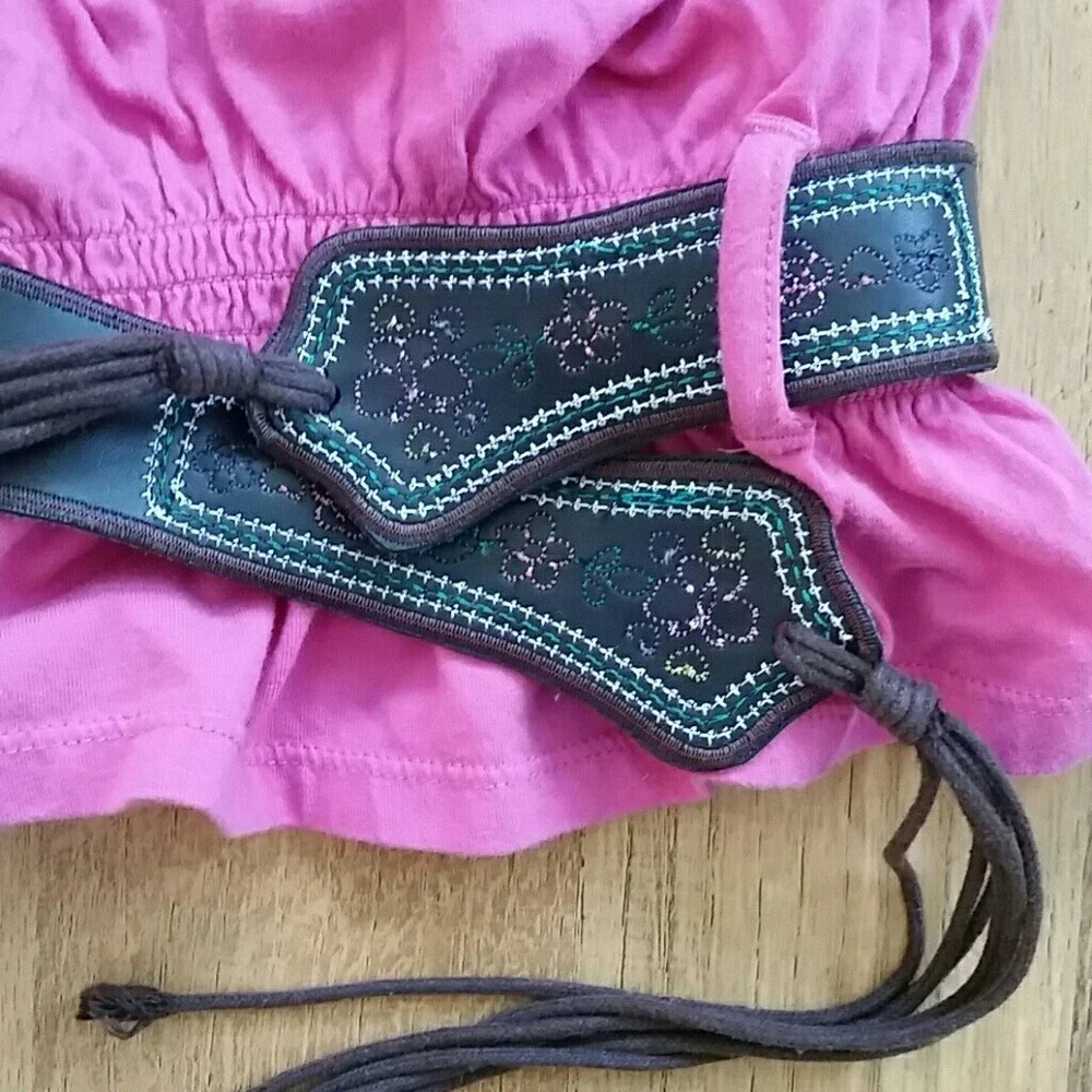 Childrens Place Girls‎ Pink Boho Belted Short Sleeve Shirt Size 7-8